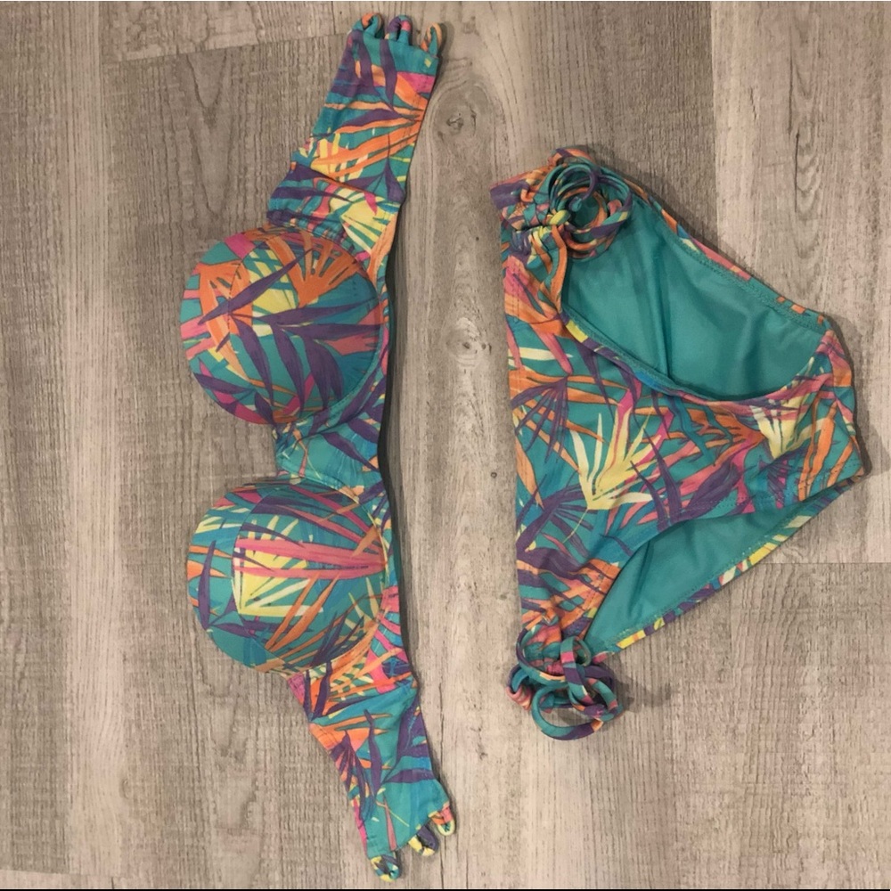 Lace Up Bandeau Strapless Bikini